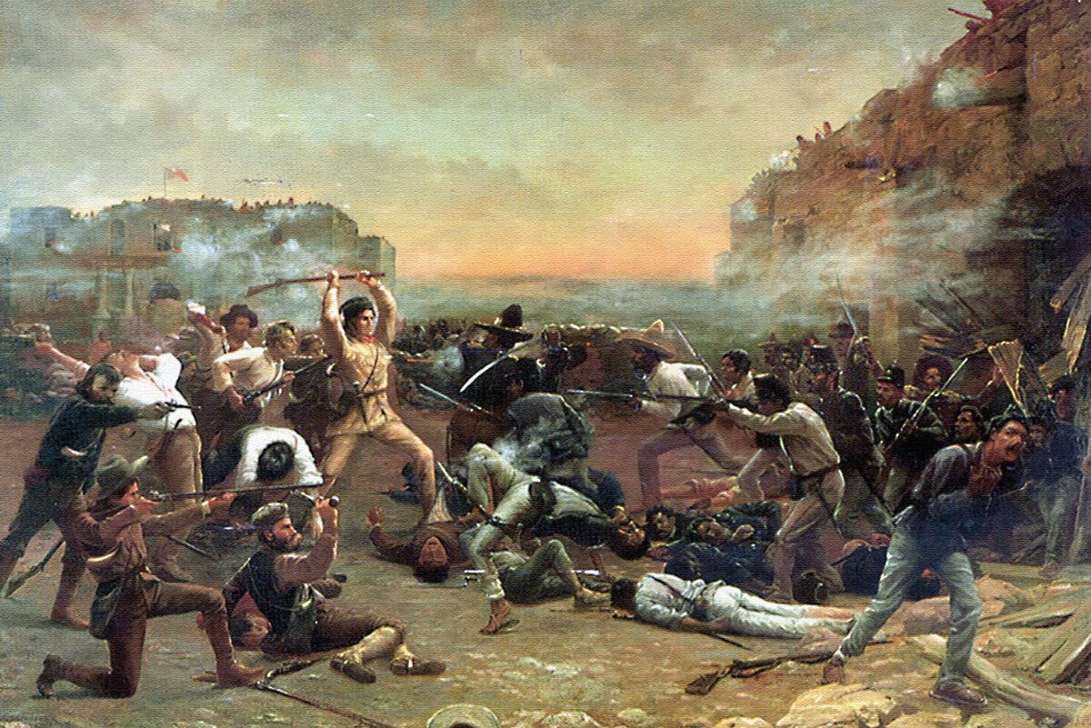 Битва при Аламо. Художник Р. Дж.Ондердонк. www.https://truewestmagazine.com/article/no-help-for-the-alamo/