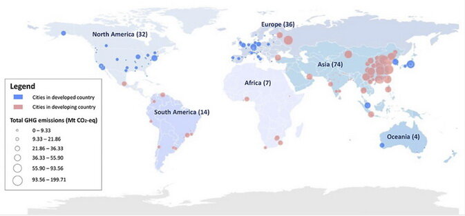 Распределение мегаполисов с выбросами парниковых газов (С) Frontiersin