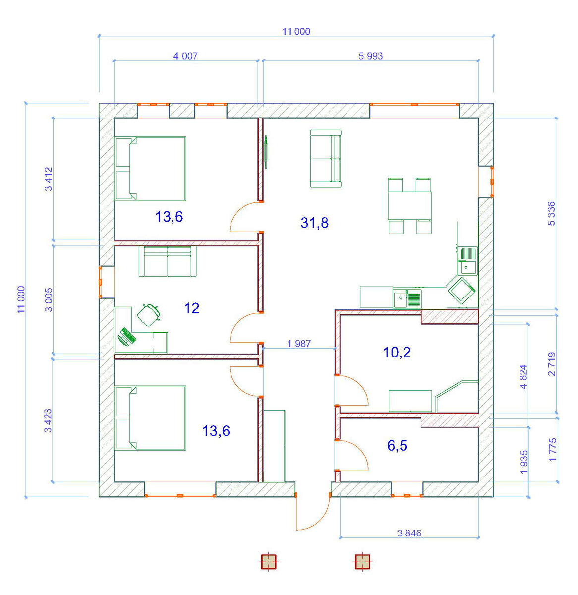 Проект дома 11 на 11