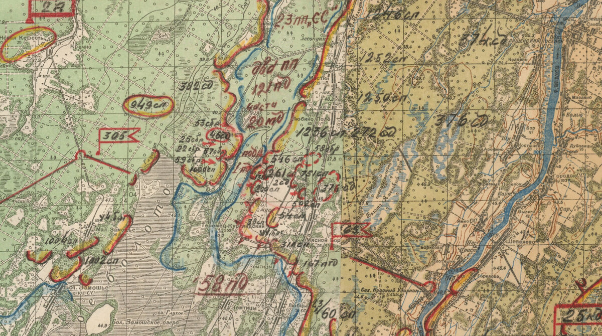 Вот на карте Волховского фронта по состоянию на 8.6.42 хорошо видна эта "перемычка".