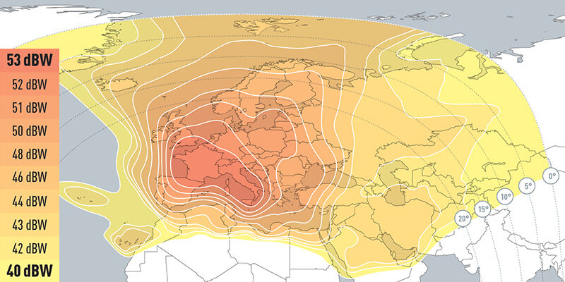 Покрытие спутника HotBird 13 гр. E.