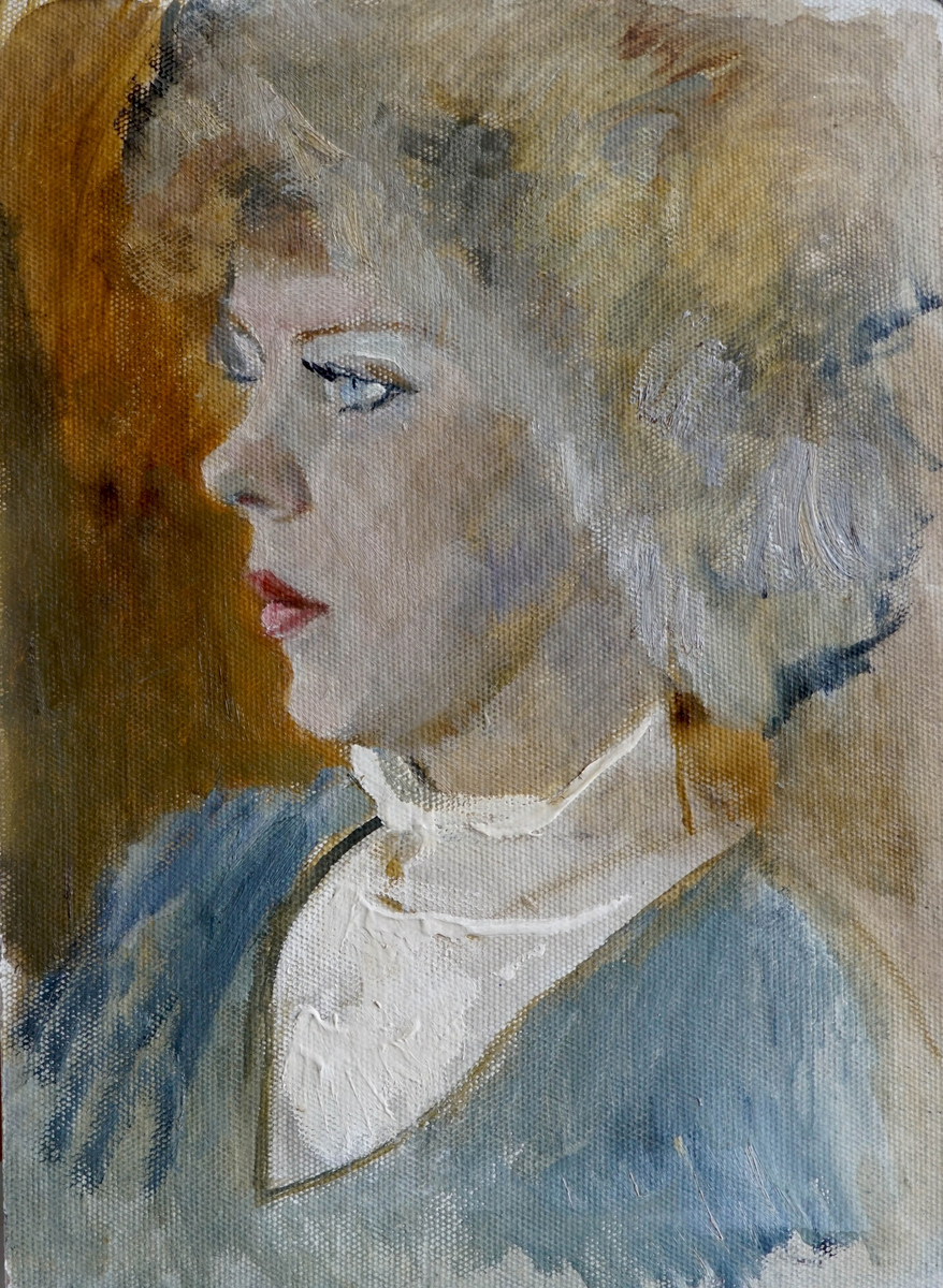 Александр Романычев ( 1919-1989)  Портрет дамы. Б\г. Оргалит, масло. 48х34,5