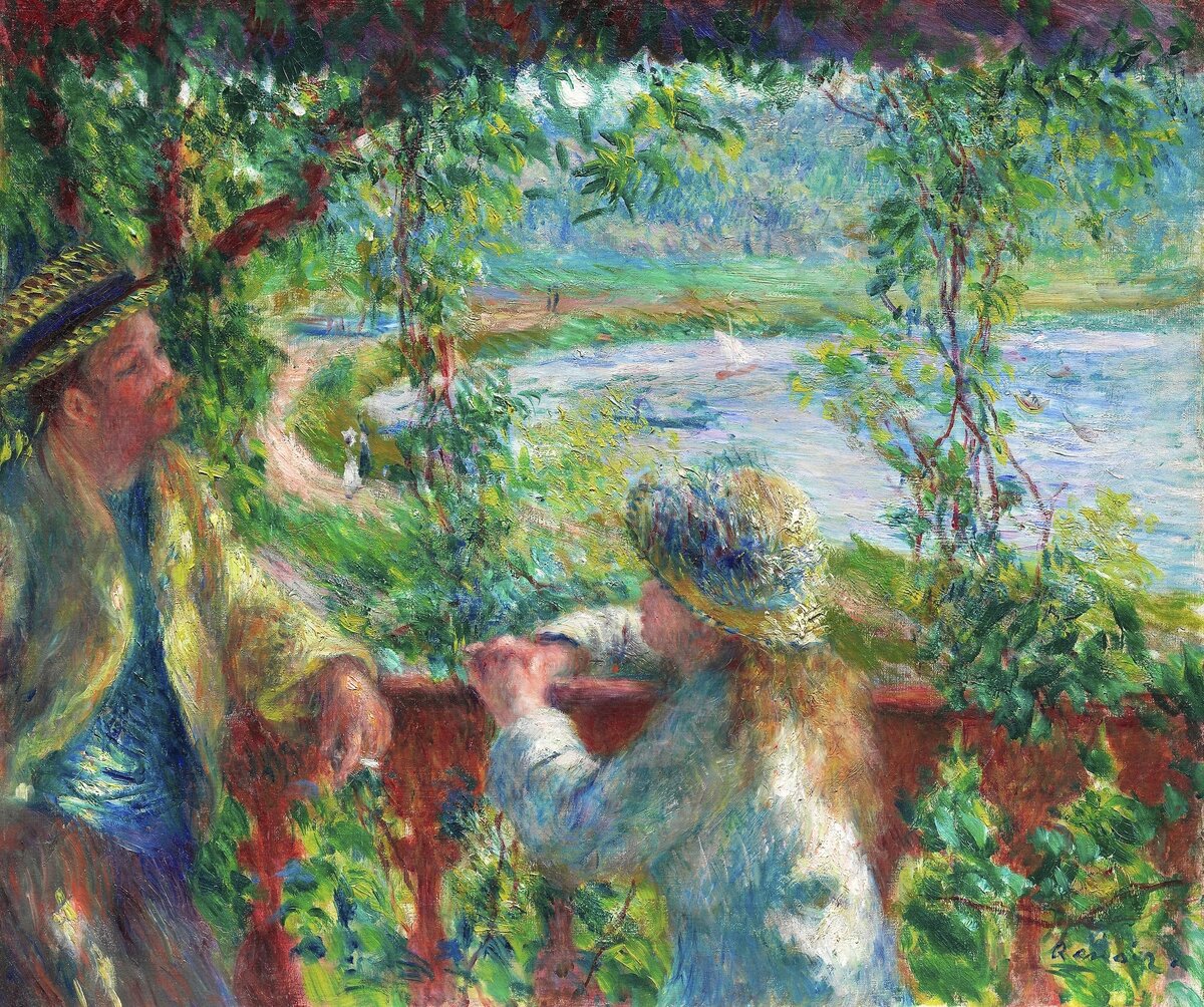 Near the Lake (1879–1890) by Pierre-Auguste Renoir. Original from The Art Institute of Chicago. Digitally enhanced by rawpixel. Картина "У озера" Пьера Огюста Ренуара находится в общественном достоянии. Источник: rawpixel.com