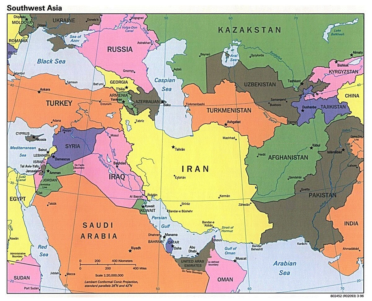 Карта россии и ирана на карте