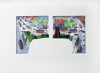 В.А.Фаворский. Иллюстрация к сборнику стихотворений С.Я.Маршака «Семь чудес». 1929; Фрагмент.