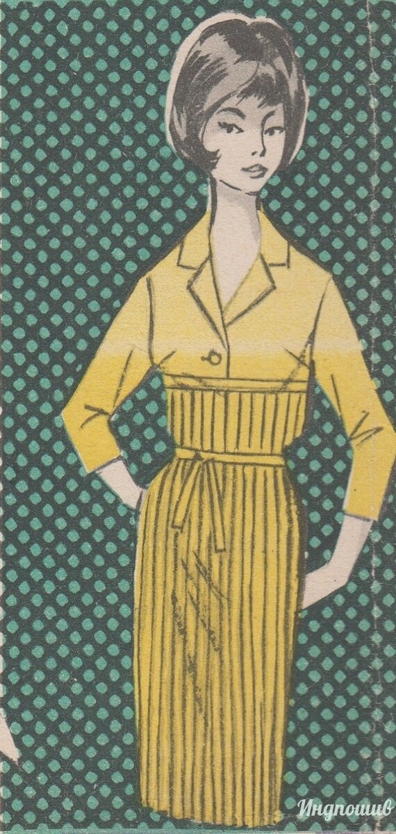 Выходное платье с плиссеровкой от кокетки. "Модели ГУМа", 1960-е годы