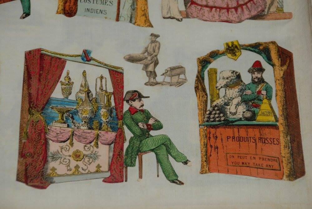 Образец антирусской пропаганды из французской книжки 1820 года. Справа русский мужик, продающий ядра и картечь. Источник: ebay.de