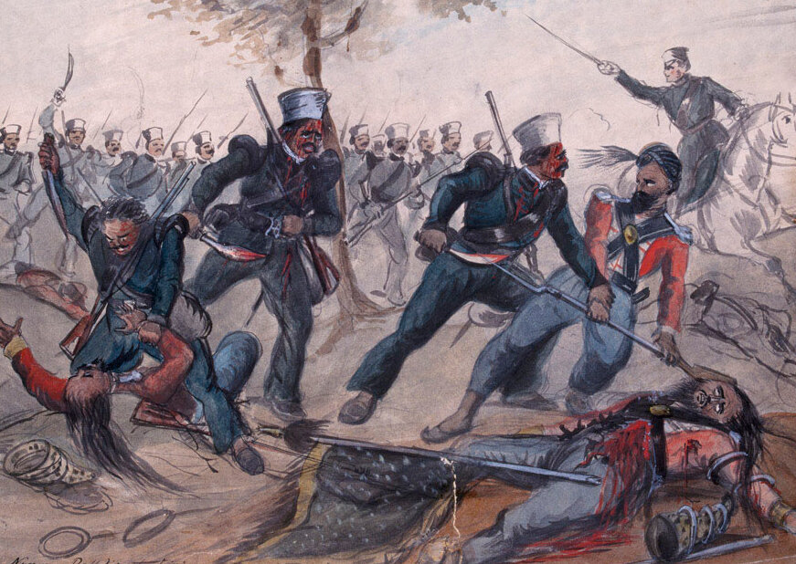 Атака полка Nusseree. Худ. Bethune Donald Grant, 1845. National Army Museum, London