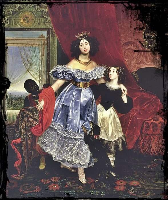 Последняя из Скавронских. Графиня Юлия Самойлова с воспитанницей и арапчонком.К. Брюллов.