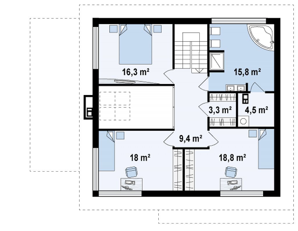 Двухэтажный пятикомнатный дом 11х11 м., с гаражом, общей площадью 190 кв.м.