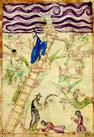 Господь заключает завет с Авраамом. В его левой руке свиток с надписью «Я Господь, Бог твой». В отличие от пустых и провисших под своей тяжестью
лент, которые держат парящие ангелы, свиток с текстом, обращенным к Аврааму,
словно ожив, устремляется вверх.  Эльфрик Грамматик. Изложение Шестикнижия. Кентербери, вторая четверть XI в. London.