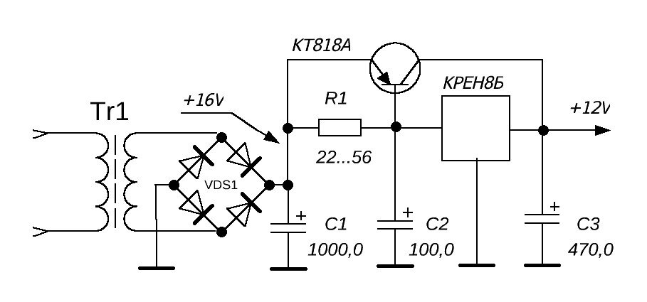 Схема стабилизатор напряжения 12 вольт на крен