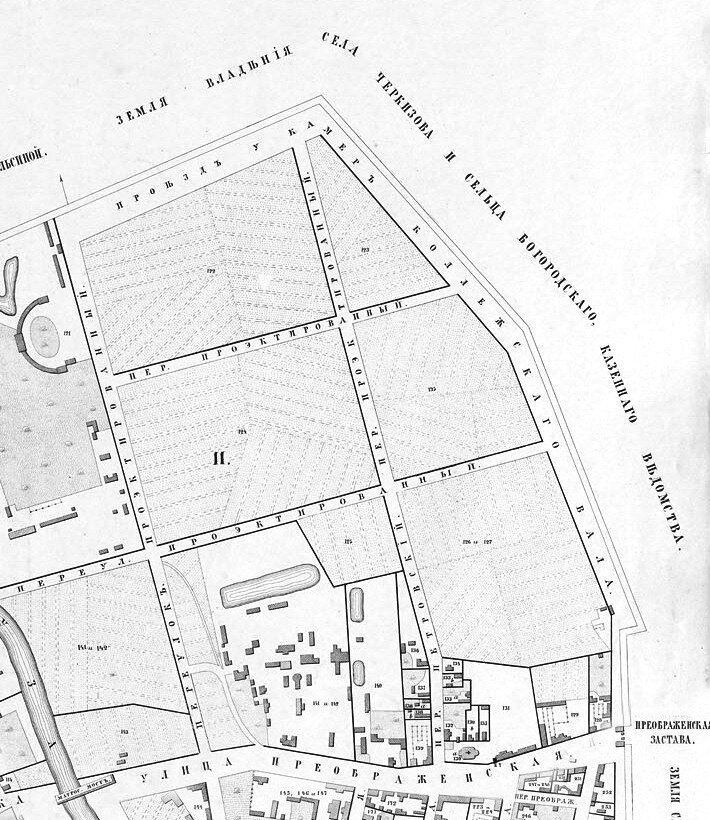 1852 год. Фрагмент плана Хотева с обозначением Петровского переулка