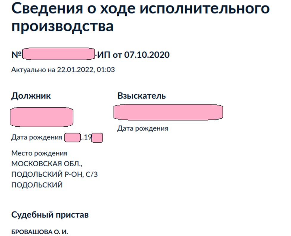 Так выглядело исполнительное производство до размещения видео о несуществующем человеке в сеть Интернет