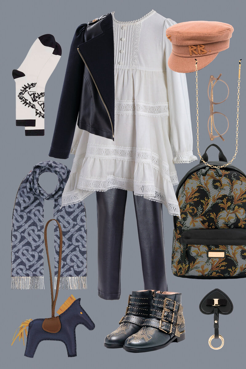 Комбинированные леггинсы (спереди экокожа, сзади - джерси), комбинированная косуха и воздушная туника - "Маленькая Леди". Остальные вещи - примеры из Интернета. 