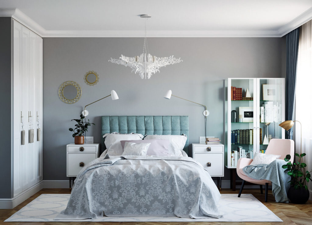 Сканди двушка с элементами классики. Уютный интерьер для семьи из двух человек