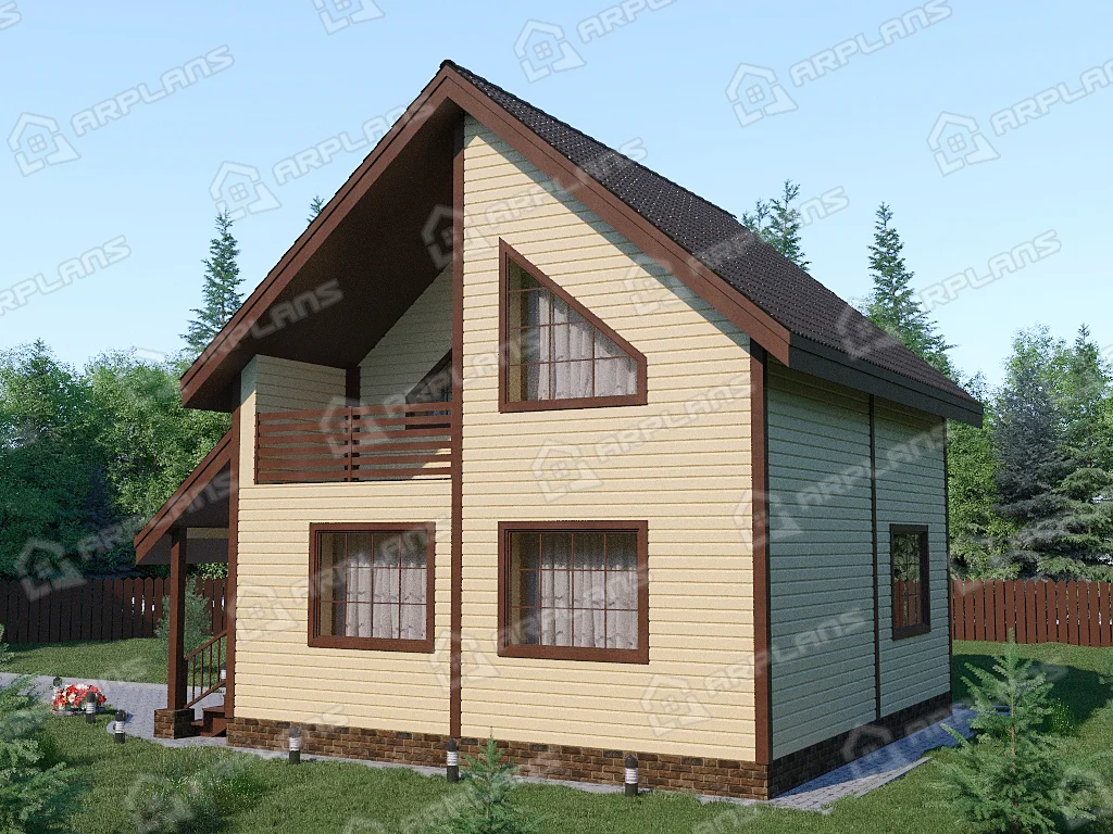 Фото 2 двухэтажного дома из газобетона с мансардой, 3 спальнями и балконом. Общая площадь 90 кв м. Источник arplans.ru Проект К-115 