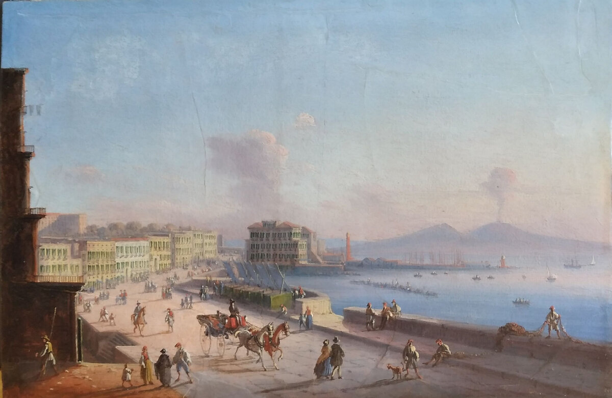 Неизвестный художник конец XIX в. Набережная Санта-Лючия в Неаполе. XIX вв
Картон, масло