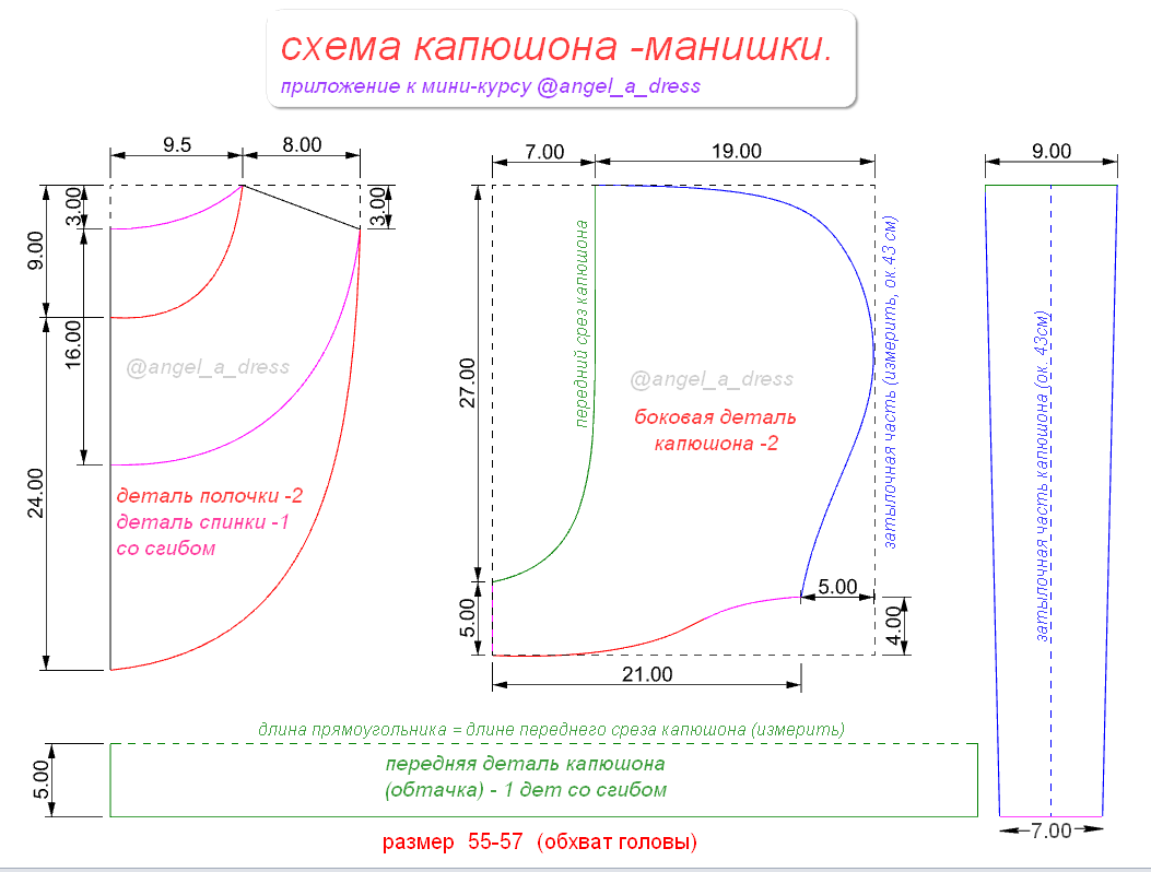 Выкройка капора капюшона с манишкой