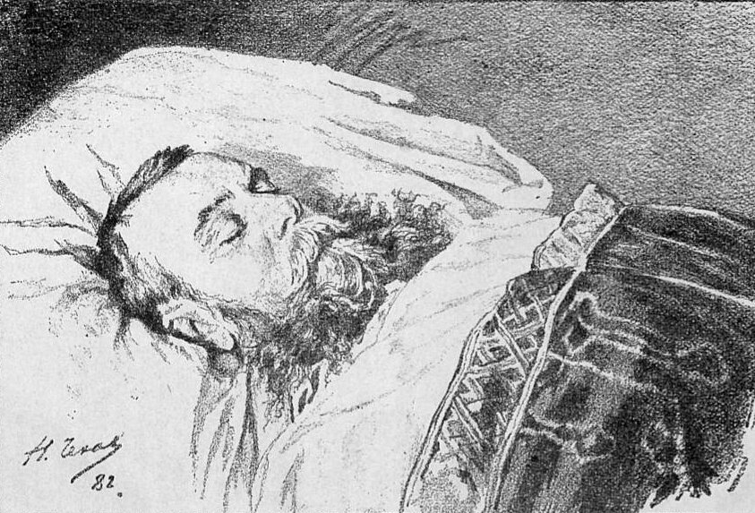 Михаил Дмитриевич на смертном одре. Рисунок Николая Павловича Чехова.