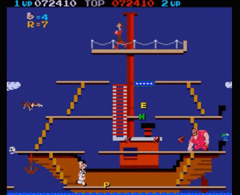 Popeye - это многоэкранная платформенная игра, которая первоначально была выпущена в аркадах в 1986 году.-4