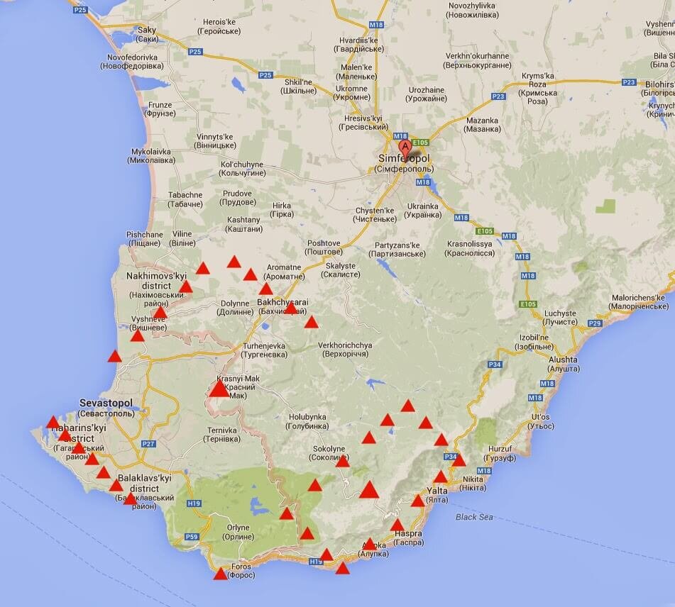 Пирамиды Крыма на карте
