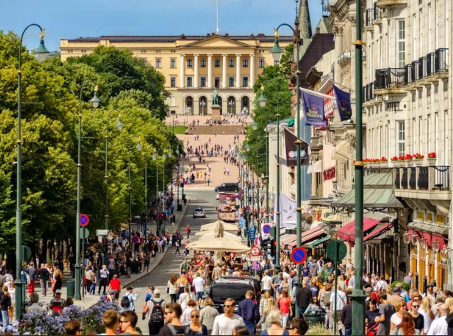 Karl Johans Gate центральная улица Осло, столицы Норвегии, источник - https://yandex.ru