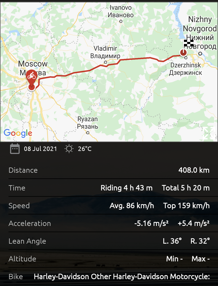 Трек по приложению MyRide