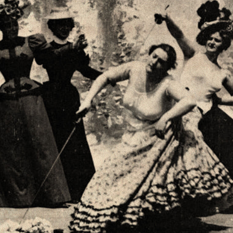 Кадр из короткометражного немого фильма «Дело чести», 1901 г.