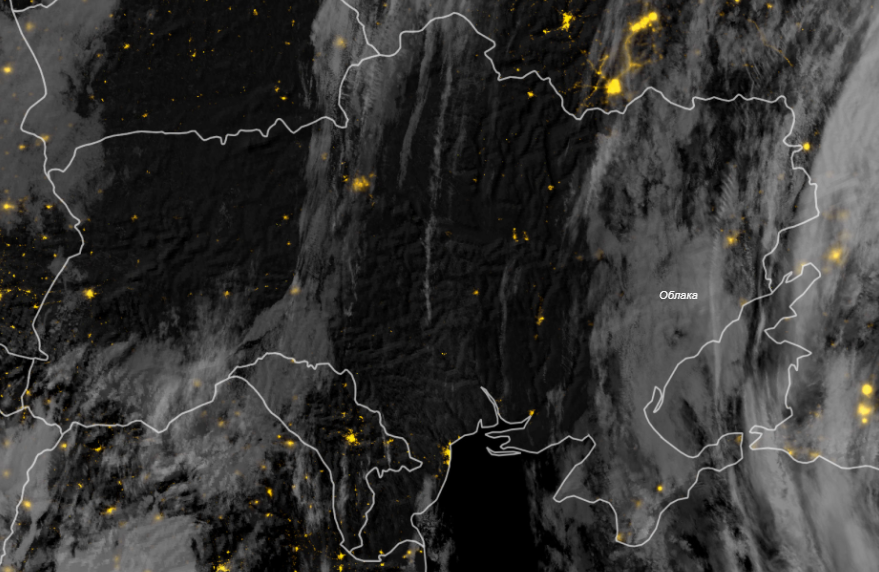 Ночные огни 25 февраля показывают, что нация погрузилась во тьму.   Источник: Группа наблюдения за Землей, Институт государственной политики Пейна/NOAA JPSS VIIRS.