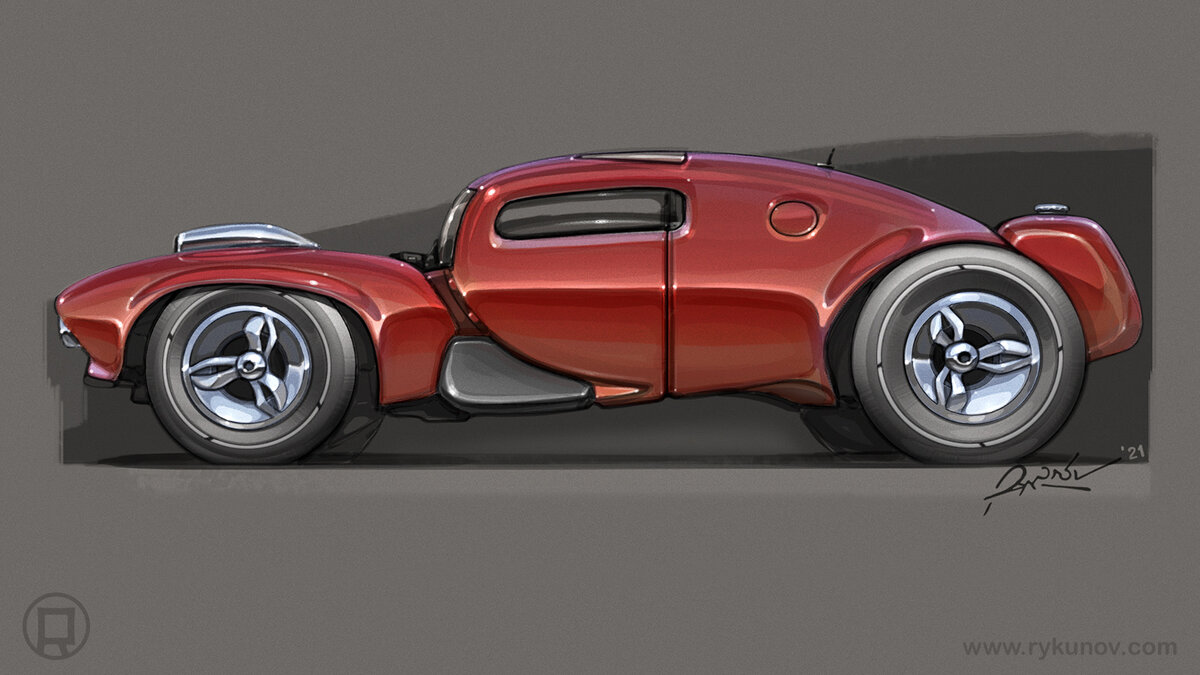 В том же стиле, но другой функциональной направленности является эток концепт внедорожного Хот-Рода. Брутальный и массивный, но с элегантными линиями кузова. Автор, собирается разрабатывать новую мобильную игру-конструктор Хот-Родов, где можно будет самому изобрести что-то подобное этому.