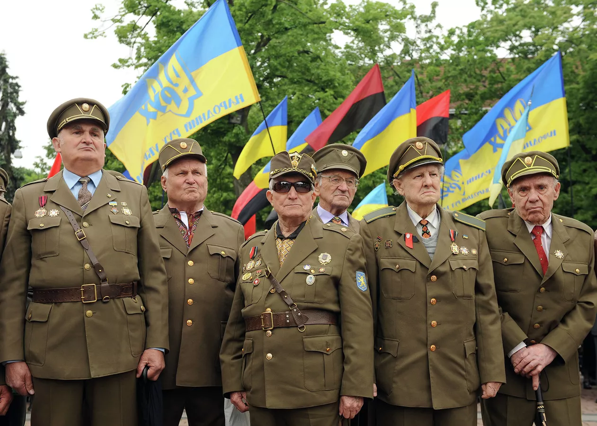 Ветераны УПА  во время марша в день Праздника Героев во Львове 24 мая 2015 года.
