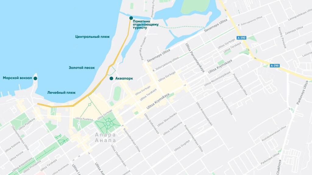 Центральная набережная Анапы на карте города
