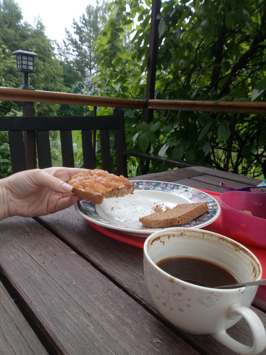 На десерт - яблочное повидло из прошлогоднего урожая и гренки)