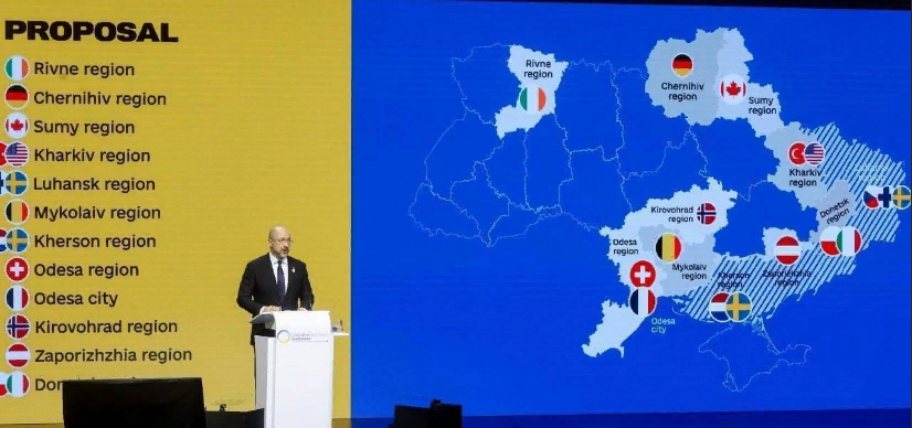 Карта Украины с обозначенными регионами и европейскими странами, которые будут их восстанавливать, может иметь еще один тайный смысл (фото из открытых источников)
