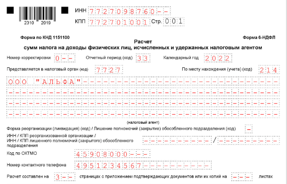 П 6 как заполнить. Форма 6 НДФЛ.