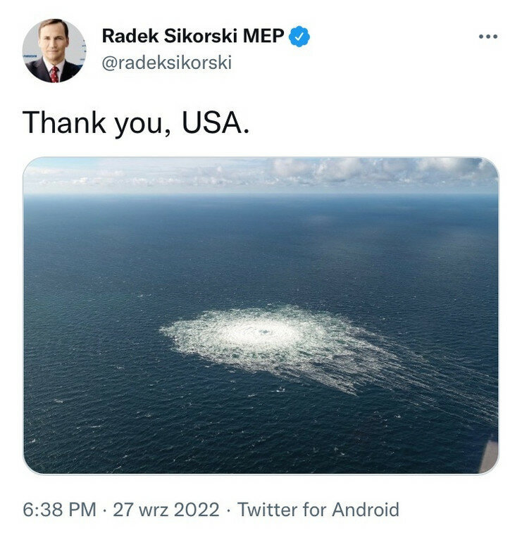 Скриншот страницы Радослава Сикорского в Твиттере