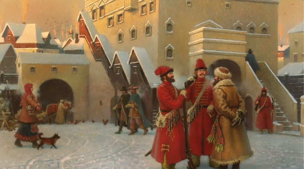 Как назывались служилые люди которые изображены в центральной и левой частях картины утро стрелецкой