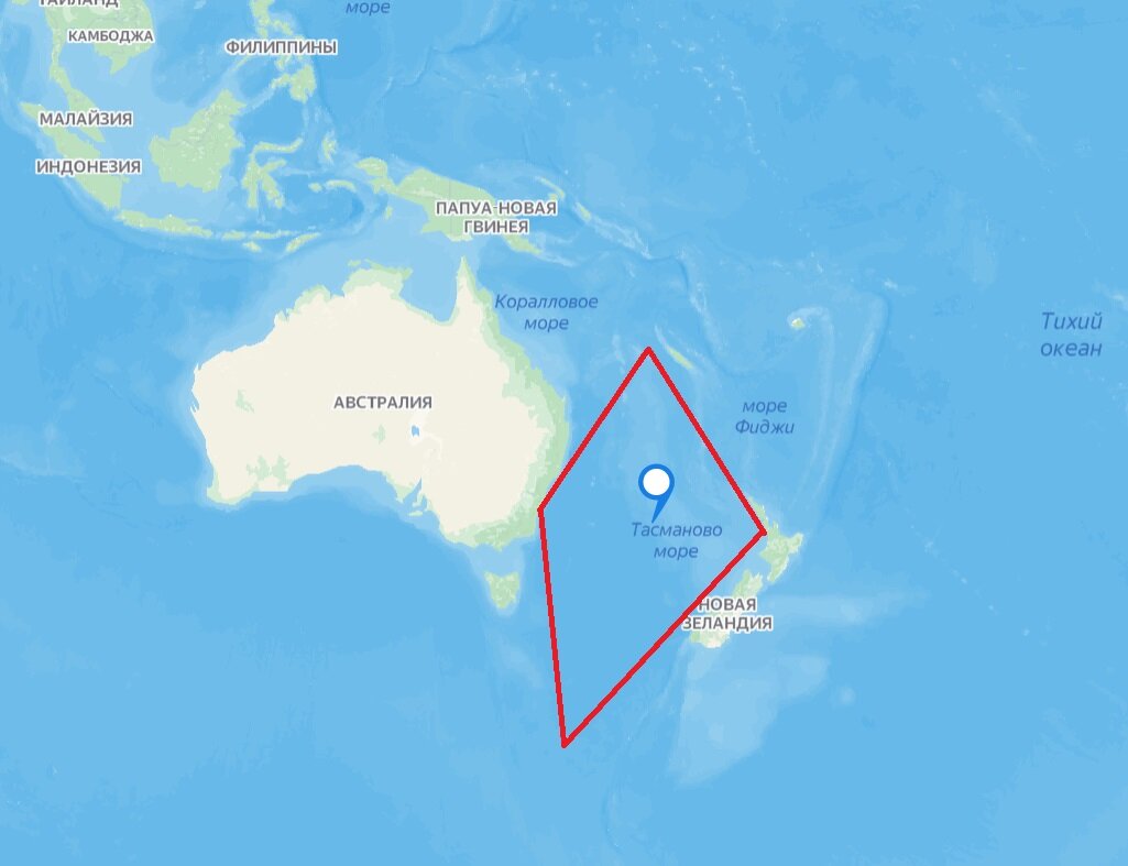 Где находится тасманово море на контурной карте