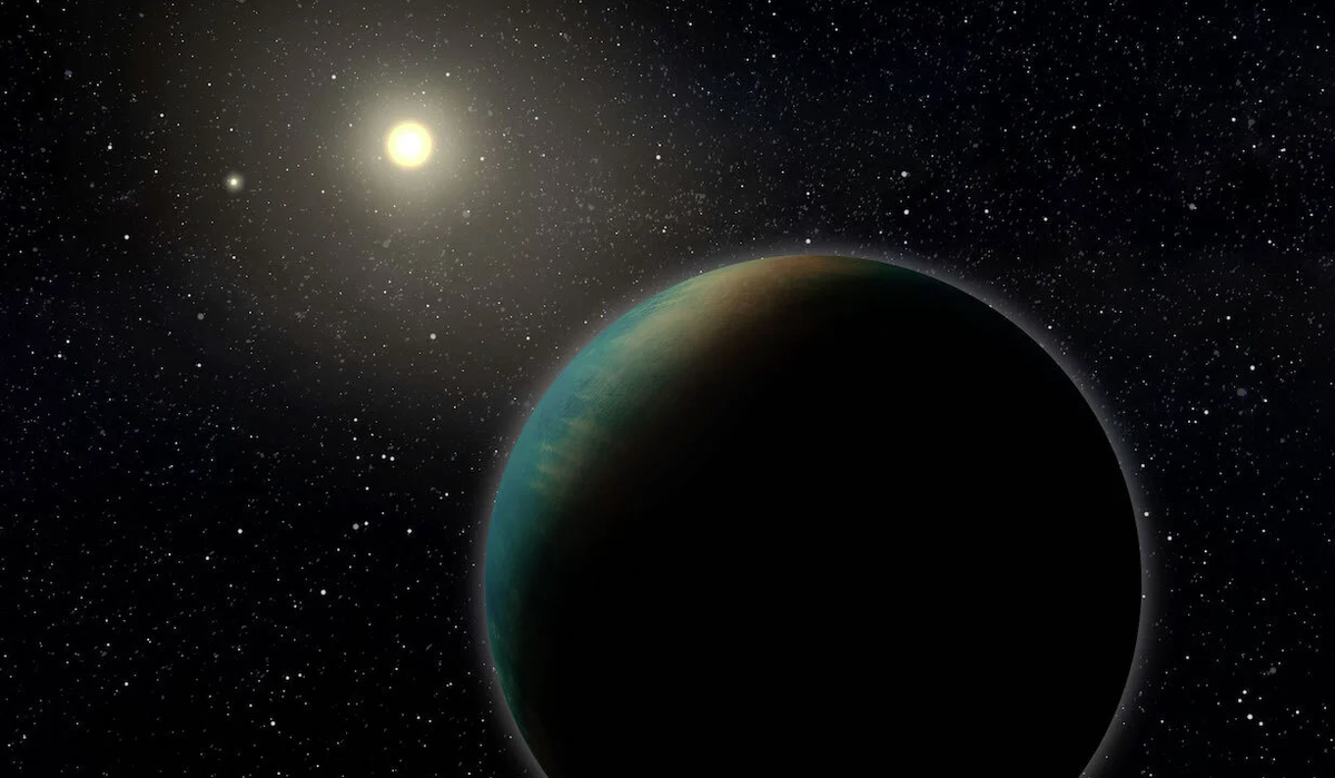 Художественное изображение экзопланеты TOI-1452 b, маленькой планеты, которая может быть полностью покрыта глубоким океаном. Фото: Бенуа Гужон, Монреальский университет.