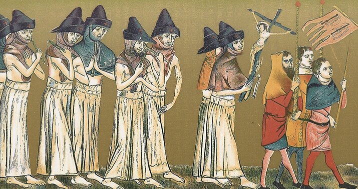 Процессия флагеллантов. Миниатюра XV века.