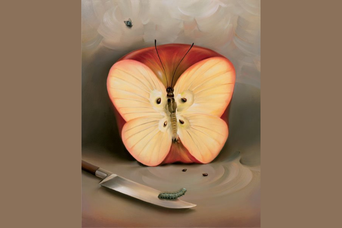 Тест что ты скрываешь. Бабочка сюрреализм. Бабочка на яблоке. Психологические картинки со смыслом.