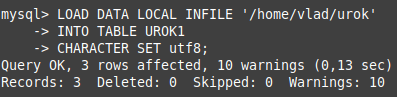 Загрузка данных в таблицу MySQL