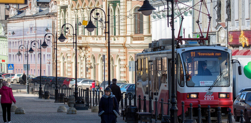 Трамвай на улице Рождественской, фото мэрии Нижнего Новгорода 