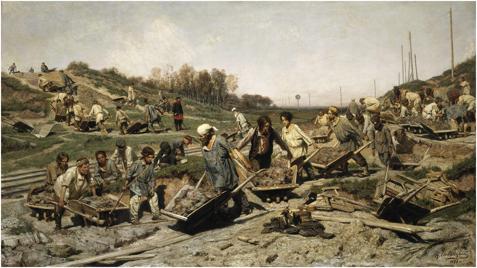 К.А. Савицкий. Ремонтные работы на железной дороге. 1874 г. Государственная Третьяковская галерея.