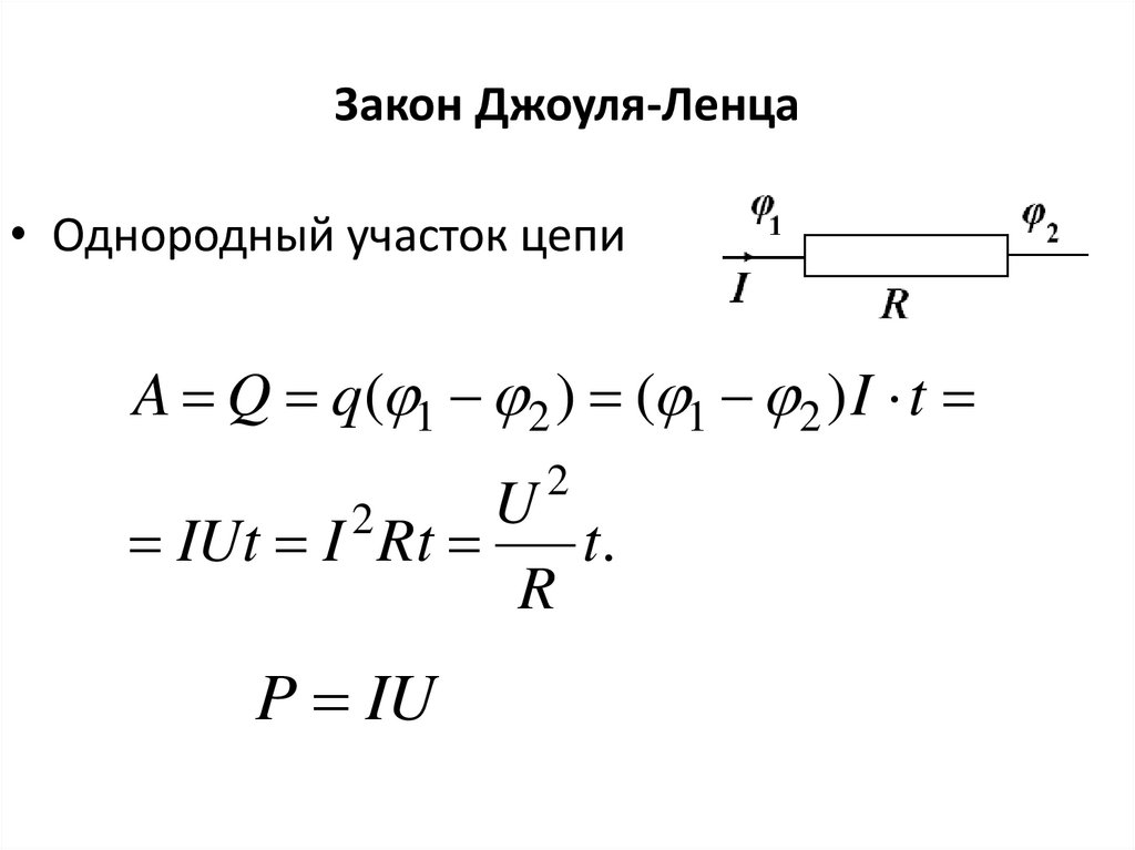 Формула закона джоуля ленца