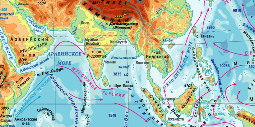 Бенгальский залив на карте Евразии физическая карта. Бенгальский залив на карте Евразии.