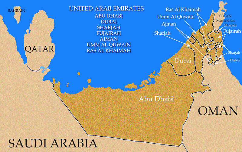 Оаэ на карте с эмиратами