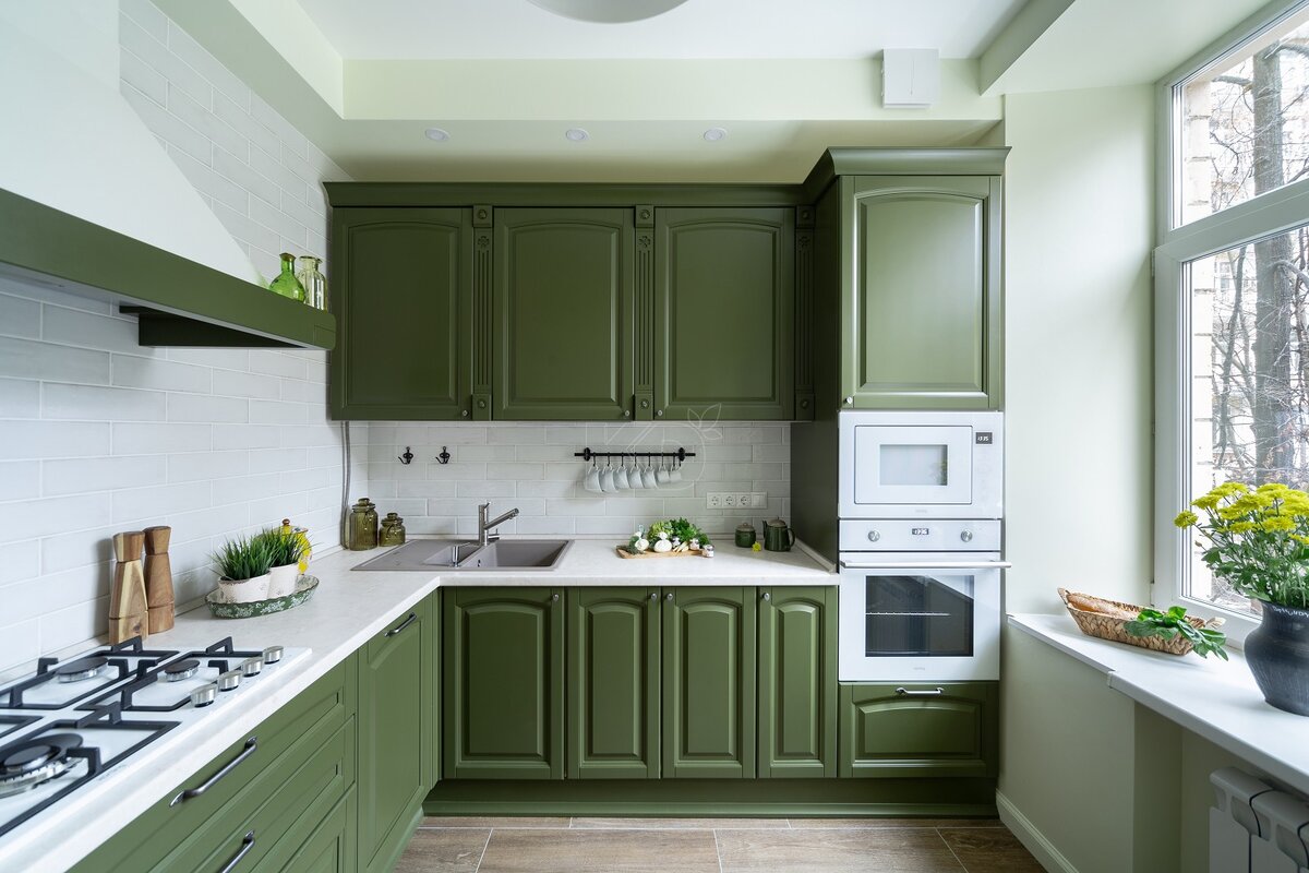 Все об оформлении кухни зеленого цвета