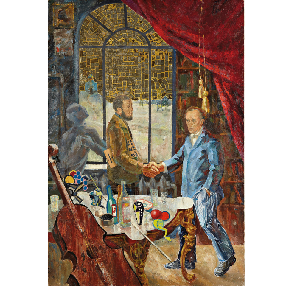 Источник: theartnewspaper.ru. Виталий Комар и Александр Меламид «Встреча Солженицына и Бёлля на даче у Ростроповича» (1972). Цена: $1 010 193